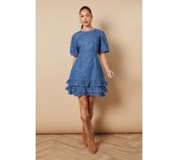 Oasis Women's Short Puff Sleeve Detail Denim Mini Dress in Mid Wash | Size: 8