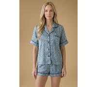 Oasis Women's Short Sleeve Satin Printed Nightwear set in Blue | Size: Small Oasis Blue S