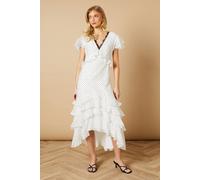 Oasis Women's Spot Ruffle Tiered Lace Midi Dress in White | Size: 10 Oasis White 10