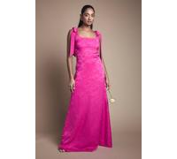 Oasis Women's Square Neck Chiffon Tie Shoulder Satin Jacquard Bridesmaid Dress in Bright Pink | Size: 6