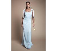 Oasis Women's Square Neck Chiffon Tie Shoulder Satin Jacquard Bridesmaid Dress in Light Blue | Size: 12