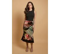 Oasis Women's Statement Rose Velvet Midi Skirt | Size: 8