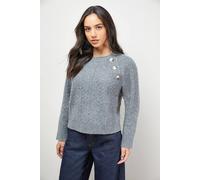 Oasis Women's Stitchy Button Detail Crew Neck Jumper in Grey Marl | Size: Medium