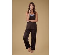 Oasis Women's Strappy Cami & Trouser Satin Nightwear Set in Chocolate | Size: Large