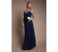 Oasis Women's Strappy Pleated Bridesmaid Dress With Ruffle Detail in Navy | Size: 14 Oasis Navy 14