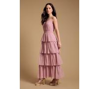 Oasis Women's Strappy Tiered Frill Midaxi Dress in Dusty Rose | Size: 10 Oasis Dusty Rose 10