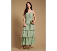 Oasis Women's Strappy Tiered Frill Midaxi Dress in Light Green | Size: 8 Oasis Light Green 8