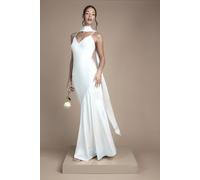 Oasis Women's Strappy V Neck Maxi Wedding Dress With Scarf in Ivory | Size: 18