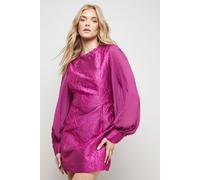 Oasis Women's Structured Jacquard Fit & Flare Mini Dress With Chiffon Sleeve in Purple | Size: 14 Oasis Purple 14