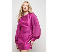 Oasis Women's Structured Jacquard Fit & Flare Mini Dress With Chiffon Sleeve in Purple | Size: 8