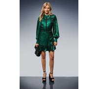 Oasis Women's Stud Trim Long Sleeve High Neck Mini Dress in Forest | Size: 12 Oasis Forest 12