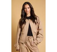 Oasis Women's Suedette Utility Pocket Detail Bomber Jacket in Coffee | Size: 6