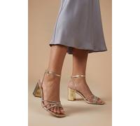 Oasis Women's Tabs Faux Metallic Leather Strappy High Block Heel Sandals in Gold | Size: 6