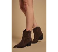 Oasis Women's Tammy Real Suede Metal Trim Western Ankle Boots in Chocolate | Size: 6 Oasis Chocolate 6