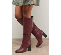 Oasis Women's Tamsin Faux Leather Stacked High Block Heel Knee Boots in Dark Red | Size: 5 Oasis Dark Red 5