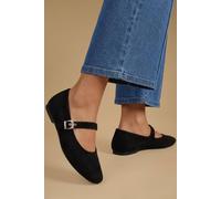 Oasis Women's Tara Faux Suede Square Toe Ballet Pumps Flat in Natural Black | Size: 3
