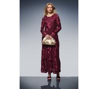 Oasis Women's Textured Floral Detail Midi Dress in Berry | Size: 8 Oasis Berry 8