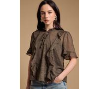 Oasis Women's Tie Neck Frill Babydoll Blouse in Khaki | Size: 8