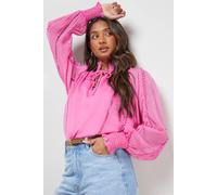 Oasis Women's Tie Neck Ruffle Detail Chiffon Blouse in Desert Rose | Size: 6