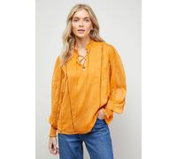 Oasis Women's Tie Neck Ruffle Detail Chiffon Blouse in Peach | Size: 8 Oasis Peach 8