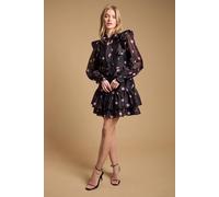 Oasis Women's Tie Neck Ruffle Fit & Flare Mini Dress in Black | Size: 6