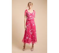 Oasis Women's Tie Shoulder Floral Embellished Midaxi Dress in Hot Pink | Size: 6
