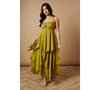 Oasis Women's Tiered Chiffon Cut Out Maxi Dress in Soft Lime | Size: 10 Oasis Soft Lime 10