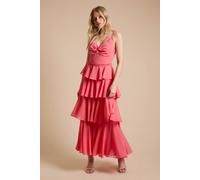 Oasis Women's Tiered Chiffon Plait Strap Maxi Dress in Orange | Size: 10