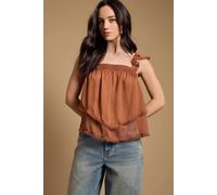 Oasis Women's Tiered Frill Sleeve Western Cami Top in Chocolate | Size: 10