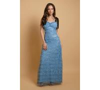 Oasis Women's Tiered Sequin Mesh Tie Shoulder Maxi Dress in Blue | Size: 10 Oasis Blue 10