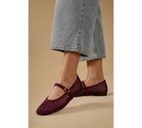 Oasis Women's Tilly Mesh Mary-Jane Faux Leather Ballet Pumps Flat in Burgundy | Size: 4