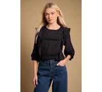 Oasis Women's Trim Detail Frill Shoulder Crew Neck Blouse in Black | Size: 8 Oasis Black 8