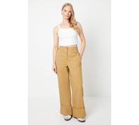 Oasis Women's Twill Turn Up Hem Straight Leg Trouser in Beige | Size: 12 Oasis Beige 12