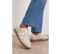 Oasis Women's Tyler Faux Suede Lace Trim Detail Lace Up Trainers in Nude | Size: 7 Oasis Nude 7