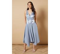 Oasis Women's V Neck Mesh Asymmetric Midi Dress in Blue | Size: 12 Oasis Blue 12