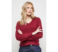 Oasis Women's V Neck Scallop Detail Bow Pointelle Jumper in Cranberry | Size: XS Oasis Cranberry XS