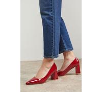 Oasis Women's Val Faux Patent Leather Pointed High Block Heel Courts in Cherry | Size: 6 Oasis Cherry 6