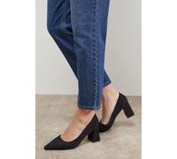 Oasis Women's Val Faux Suede Pointed High Block Heel Courts in Natural Black | Size: 6 Oasis Natural Black 6