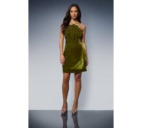 Oasis Women's Velvet Bow Front Lace Detail Mini Dress in Olive | Size: 12 Oasis Olive 12
