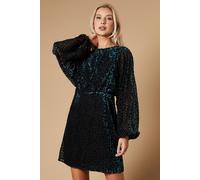 Oasis Women's Velvet Long Sleeve Mini Dress in Green | Size: 16