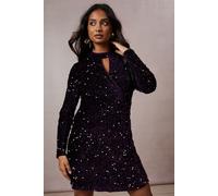 Oasis Women's Velvet Sequin Keyhole Mini Dress in Raspberry | Size: 8 Oasis Raspberry 8