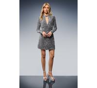 Oasis Women's Velvet Sequin Keyhole Mini Dress in Silver | Size: 8 Oasis Silver 8