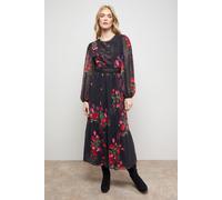 Oasis Women's Velvet Stud Trim Midi Dress in Floral | Size: 16 Oasis Floral 16