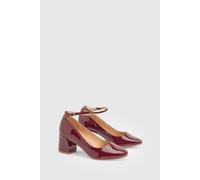 Oasis Women's Venisha Faux Patent Leather Ankle Strap Medium Heel Court Shoes in Burgundy | Size: 4