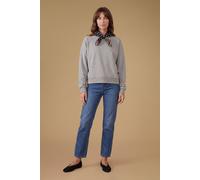 Oasis Women's Volume Sleeve Sweatshirt With Satin Scarf in Grey Marl | Size: 6