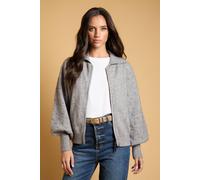 Oasis Women's Volume & Textured Sleeve Knit Jacket in Grey Marl | Size: Large