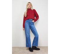 Oasis Women's Wavy Cable Detail Scalloped Neck Jumper in Red | Size: Large Oasis Red L