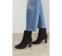 Oasis Women's Wide Fit Maria Faux Suede High Block Heel Pointed Chelsea Ankle Boots in Natural Black | Size: 6 Oasis Natural Black 6