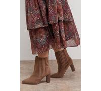 Oasis Women's Wide Fit Maria Faux Suede High Block Heel Pointed Chelsea Ankle Boots in Taupe | Size: 5 Oasis Taupe 5