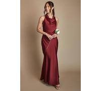 Oasis Women's Wine Cowl Halterneck Satin Maxi Bridesmaid Dress | Size: 12